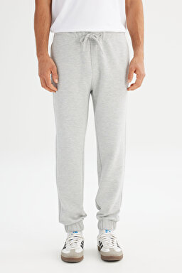 Regular Fit Normal Kesim Ribanalı Paça Gri Melanj Sweatpant Eşofman Altı - Gray Melange-L252037136 (görsel 2)