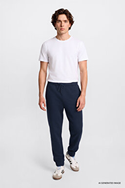 Regular Fit Normal Kesim Ribanalı Paça Siyah Sweatpant Eşofman Altı - DarKNavy-L2520371411