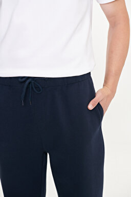 Regular Fit Normal Kesim Ribanalı Paça Siyah Sweatpant Eşofman Altı - DarKNavy-L2520371411 (görsel 5)