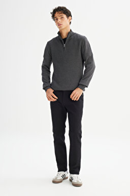 Pamuklu Regular Fit Normal Kesim Dik Yaka Triko Kazak - Anthracita-L2520372003 (görsel 2)