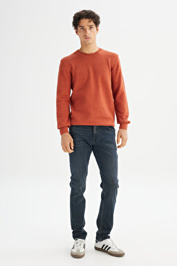 %100 Pamuk Regular Fit Normal Kesim Bisiklet Yaka Triko Kazak - Brick-L2520373222 (görsel 2)
