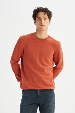 %100 Pamuk Regular Fit Normal Kesim Bisiklet Yaka Triko Kazak - Brick-L2520373222 (görsel 3)