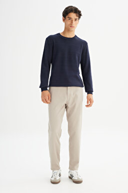 %100 Pamuk Regular Fit Normal Kesim Bisiklet Yaka Triko Kazak - Navy-L2520373410 (görsel 2)