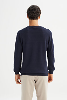 %100 Pamuk Regular Fit Normal Kesim Bisiklet Yaka Triko Kazak - Navy-L2520373410 (görsel 5)
