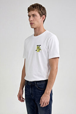 %100 Pamuk Nefes Alabilir Kumaş Regular Fit Normal Kesim Bisiklet Yaka Tişört - White-L2610011100 (görsel 3)