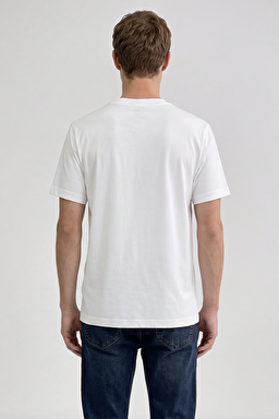 %100 Pamuk Nefes Alabilir Kumaş Regular Fit Normal Kesim Bisiklet Yaka Tişört - White-L2610011100 (görsel 5)