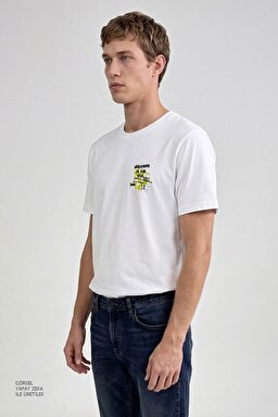 %100 Pamuk Nefes Alabilir Kumaş Regular Fit Normal Kesim Bisiklet Yaka Tişört - White-L2610011100 (görsel 2)