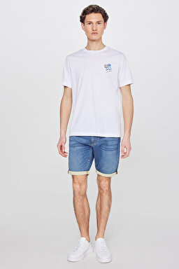 %100 Pamuk Regular Fit Normal Kesim Bisiklet Yaka Logo Detaylı Tişört - White-L2610014100 (görsel 3)