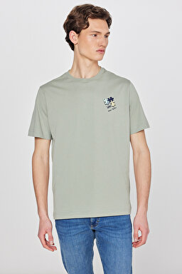 %100 Pamuk Regular Fit Normal Kesim Bisiklet Yaka Logo Detaylı Tişört - Turquoise-L2610014306 (görsel 2)