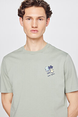 %100 Pamuk Regular Fit Normal Kesim Bisiklet Yaka Logo Detaylı Tişört - Turquoise-L2610014306 (görsel 4)