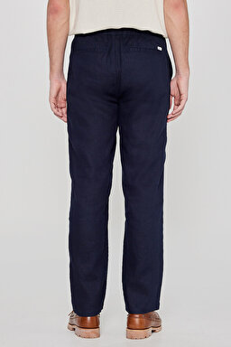 %100 Keten Regular Fit Normal Kesim Cepli Pantolon - Navy-L2610018410 (görsel 4)