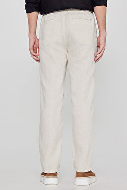 %100 Keten Regular Fit Normal Kesim Cepli Pantolon - Beige-L2610018614 (görsel 4)