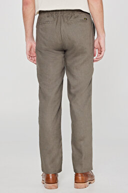 %100 Keten Regular Fit Normal Kesim Cepli Pantolon - Khaki-L2610018801 (görsel 4)