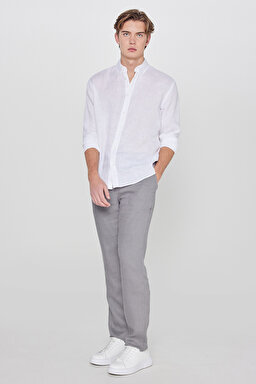 %100 Keten Regular Fit Normal Kesim Cepli Pantolon - Dark Grey-L261001893