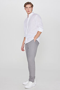 %100 Keten Regular Fit Normal Kesim Cepli Pantolon - Dark Grey-L261001893 (görsel 2)