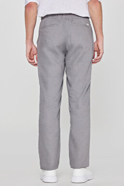 %100 Keten Regular Fit Normal Kesim Cepli Pantolon - Dark Grey-L261001893 (görsel 4)