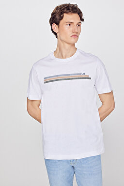 %100 Pamuk Regular Fit Normal Kesim Bisiklet Yaka Logo Detaylı Tişört - White-L2610020100 (görsel 2)