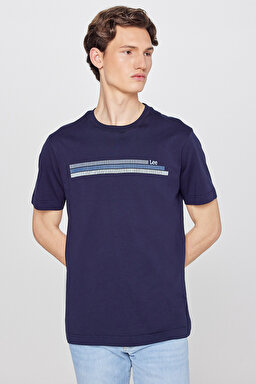 %100 Pamuk Regular Fit Normal Kesim Bisiklet Yaka Logo Detaylı Tişört - Navy-L2610020410