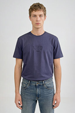 %100 Pamuk Relaxed Fit Rahat Kesim Logo Detaylı Tişört - Navy-L2610041410