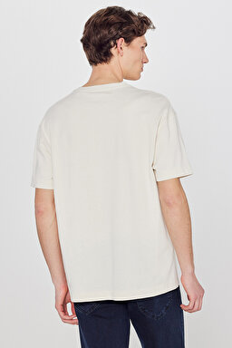 %100 Pamuk Relaxed Fit Rahat Kesim Logo Detaylı Tişört - Beige-L2610041614 (görsel 5)