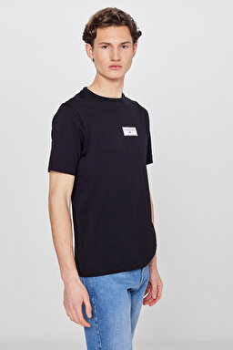 %100 Pamuk Nefes Alan Kumaş Regular Fit  Logo Detaylı Tişört - Black-L2610071001