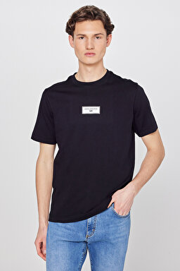 %100 Pamuk Nefes Alan Kumaş Regular Fit  Logo Detaylı Tişört - Black-L2610071001 (görsel 2)