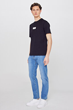 %100 Pamuk Nefes Alan Kumaş Regular Fit  Logo Detaylı Tişört - Black-L2610071001 (görsel 3)