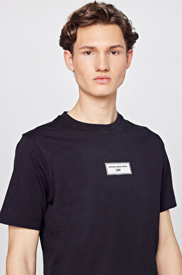 %100 Pamuk Nefes Alan Kumaş Regular Fit  Logo Detaylı Tişört - Black-L2610071001 (görsel 4)
