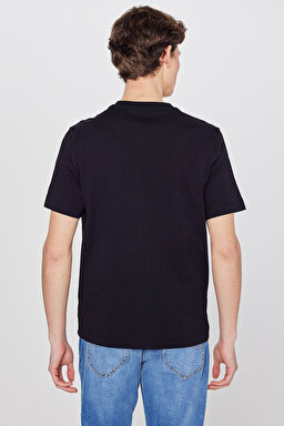 %100 Pamuk Nefes Alan Kumaş Regular Fit  Logo Detaylı Tişört - Black-L2610071001 (görsel 5)