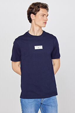 %100 Pamuk Nefes Alan Kumaş Regular Fit Logo Detaylı Tişört - Navy-L2610071410 (görsel 2)