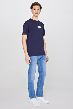%100 Pamuk Nefes Alan Kumaş Regular Fit Logo Detaylı Tişört - Navy-L2610071410 (görsel 3)
