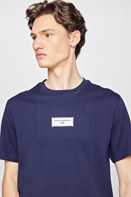 %100 Pamuk Nefes Alan Kumaş Regular Fit Logo Detaylı Tişört - Navy-L2610071410 (görsel 4)