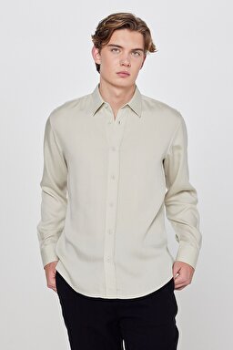 Yumuşak Dokulu Regular Fit Normal Kesim Klasik Yaka Gömlek - Light Green-L2610084299 (görsel 2)