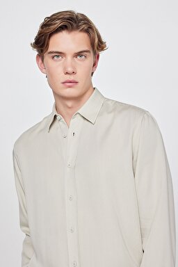 Yumuşak Dokulu Regular Fit Normal Kesim Klasik Yaka Gömlek - Light Green-L2610084299 (görsel 4)