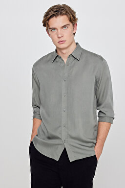 Yumuşak Dokulu Regular Fit Normal Kesim Klasik Yaka Gömlek - Khaki-L2610084801