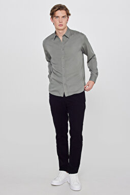 Yumuşak Dokulu Regular Fit Normal Kesim Klasik Yaka Gömlek - Khaki-L2610084801 (görsel 3)