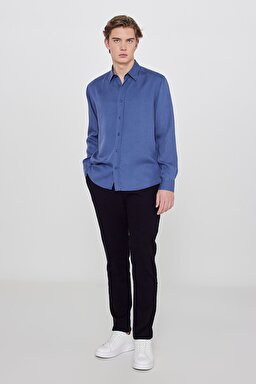 Yumuşak Dokulu Regular Fit Normal Kesim Klasik Yaka Gömlek - Indigo-L2610084TF (görsel 3)