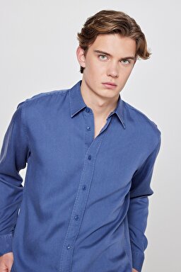 Yumuşak Dokulu Regular Fit Normal Kesim Klasik Yaka Gömlek - Indigo-L2610084TF (görsel 4)