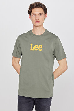 %100 Pamuk Regular Fit Normal Kesim Logo Detaylı Tişört - Khaki-L2610100801 (görsel 2)