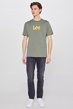 %100 Pamuk Regular Fit Normal Kesim Logo Detaylı Tişört - Khaki-L2610100801 (görsel 3)