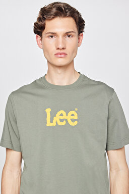 %100 Pamuk Regular Fit Normal Kesim Logo Detaylı Tişört - Khaki-L2610100801 (görsel 4)