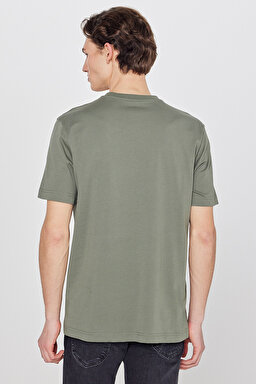 %100 Pamuk Regular Fit Normal Kesim Logo Detaylı Tişört - Khaki-L2610100801 (görsel 5)