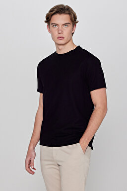 Yumuşak Dokulu Regular Fit Normal Kesim Bisiklet Yaka Basic Tişört - Black-L2610123001