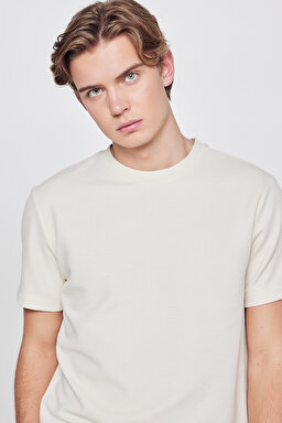 Yumuşak Dokulu Regular Fit Normal Kesim Bisiklet Yaka Basic Tişört - Beige-L2610123614 (görsel 4)