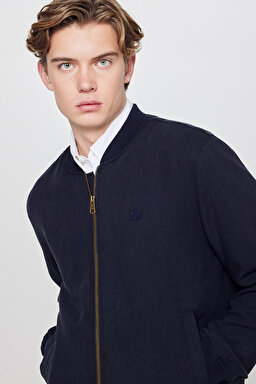 Keten Regular Fit Normal Kesim Cepli Bomber Ceket - Navy-L2610125410 (görsel 4)