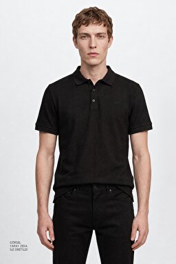 %100 Pamuk Regular Fit Normal Kesim Polo Yaka Tişört - Black-L2610130001
