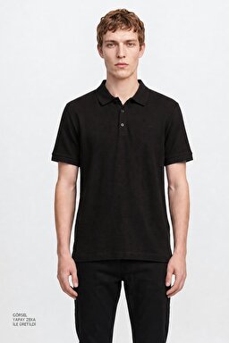%100 Pamuk Regular Fit Normal Kesim Polo Yaka Tişört - Black-L2610130001 (görsel 2)