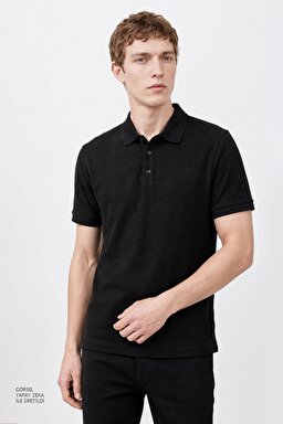 %100 Pamuk Regular Fit Normal Kesim Polo Yaka Tişört - Black-L2610130001 (görsel 4)