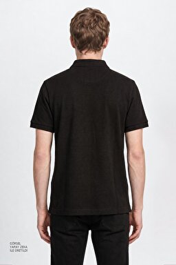%100 Pamuk Regular Fit Normal Kesim Polo Yaka Tişört - Black-L2610130001 (görsel 5)