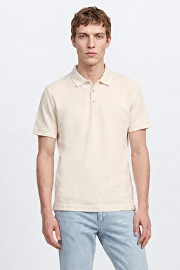 %100 Pamuk Regular Fit Normal Kesim Polo Yaka Tişört - Beige-L2610130614